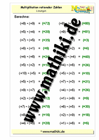 Ganze Zahlen: Multiplikation - ©2011-2016, www.mathiki.de - Ihre Matheseite im Internet