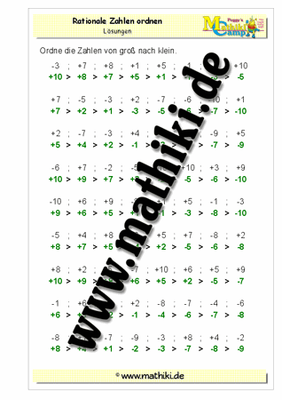 Ordnen ganzer Zahlen von groß nach klein - ©2011-2016, www.mathiki.de - Ihre Matheseite im Internet