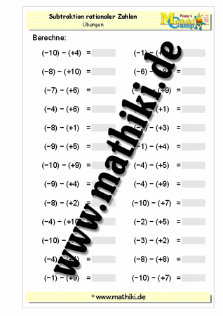 Ganze Zahlen: Subtraktion (−) − (+) - ©2011-2016, www.mathiki.de - Ihre Matheseite im Internet