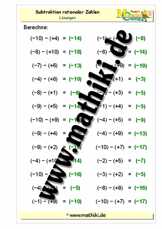 Ganze Zahlen: Subtraktion (−) − (+) - ©2011-2016, www.mathiki.de - Ihre Matheseite im Internet