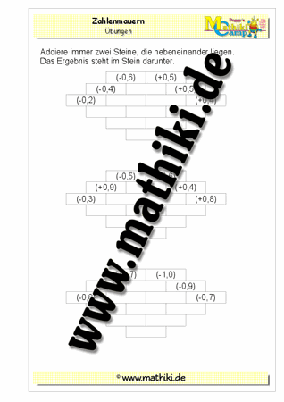 Große Zahlenmauern: Rationale Zahlen - ©2011-2016, www.mathiki.de - Ihre Matheseite im Internet