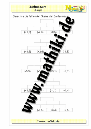 Zahlenmauern: Rationale Zahlen mittel - ©2011-2016, www.mathiki.de - Ihre Matheseite im Internet