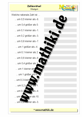 Rationale Zahlen: Zahlenrätsel - ©2011-2016, www.mathiki.de - Ihre Matheseite im Internet