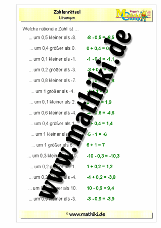 Rationale Zahlen: Zahlenrätsel - ©2011-2016, www.mathiki.de - Ihre Matheseite im Internet