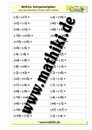 Schnipselaufgaben: Multiplikation mit rationalen Zahlen - ©2011-2016, www.mathiki.de - Ihre Matheseite im Internet