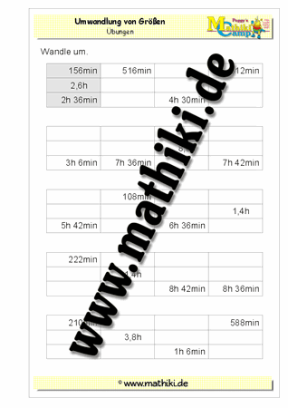 Umwandlung Stunde - Minute - Sekunde - ©2011-2016, www.mathiki.de - Ihre Matheseite im Internet