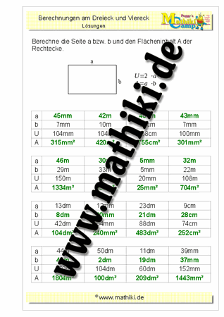 Rechteck: Flächeninhalt / Seiten - ©2011-2019, www.mathiki.de