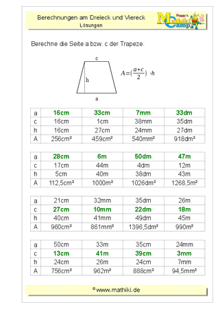 Trapez: Grundseiten berechnen - ©2011-2019, www.mathiki.de