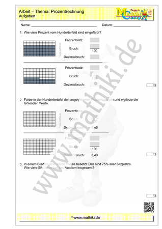 Prozentrechnung - 2. Klassenarbeit Mathe (Klasse 7/8) - ©2011-2022, www.mathiki.de
