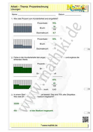 Prozentrechnung - 2. Klassenarbeit Mathe (Klasse 7/8) - ©2011-2022, www.mathiki.de