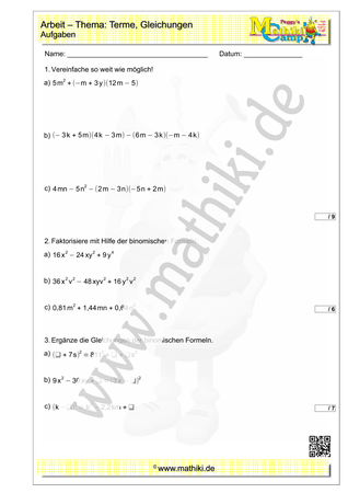 Terme & Gleichungen: Mathearbeit (2) - ©2023, www.mathiki.de