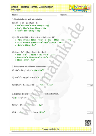 Terme & Gleichungen: Mathearbeit (2) - ©2023, www.mathiki.de