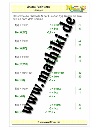 Lineare Funktionen: Nullstelle berechnen - ©2011-2016, www.mathiki.de - Ihre Matheseite im Internet