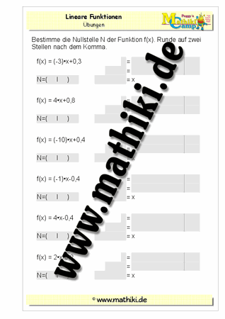 Lineare Funktionen: Nullstelle berechnen (rational) - ©2011-2016, www.mathiki.de - Ihre Matheseite im Internet