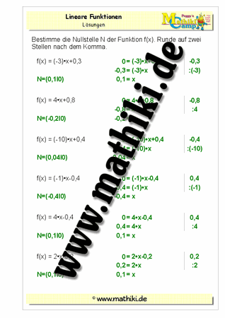 Lineare Funktionen: Nullstelle berechnen (rational) - ©2011-2016, www.mathiki.de - Ihre Matheseite im Internet