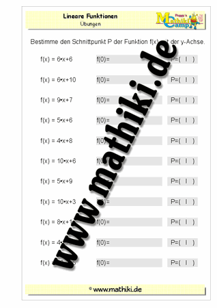 Lineare Funktionen: Schnittpunkt mit y-Achse berechnen - ©2011-2016, www.mathiki.de - Ihre Matheseite im Internet