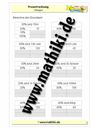 Grundwert in Tabellen - ©2011-2016, www.mathiki.de - Ihre Matheseite im Internet