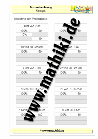 Prozentsatz in Tabellen - ©2011-2016, www.mathiki.de - Ihre Matheseite im Internet