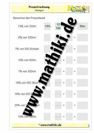 Prozentwert berechnen mit Einheiten - ©2011-2016, www.mathiki.de - Ihre Matheseite im Internet