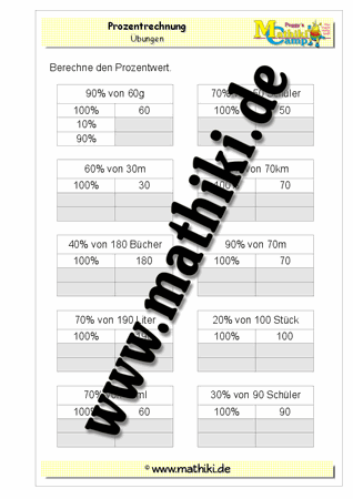Prozentwert in Tabellen - ©2011-2016, www.mathiki.de - Ihre Matheseite im Internet