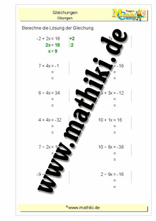 Gleichungen lösen (I) - ©2011-2019, www.mathiki.de