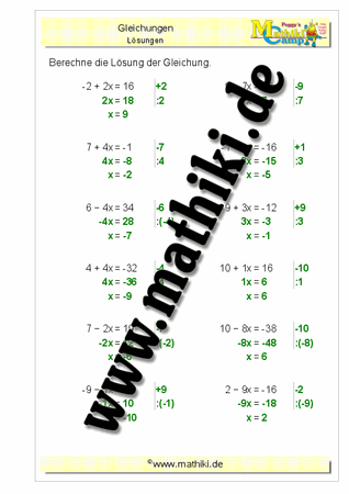 Gleichungen lösen (I) - ©2011-2019, www.mathiki.de