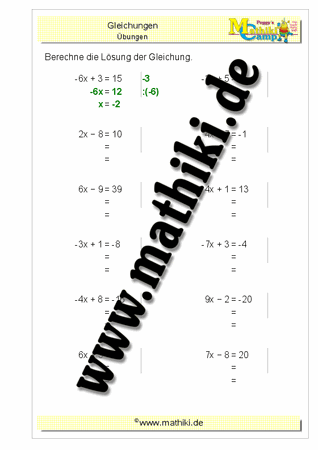 Gleichungen lösen (II) - ©2011-2019, www.mathiki.de