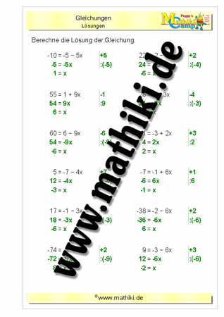Gleichungen lösen (III) - ©2011-2019, www.mathiki.de