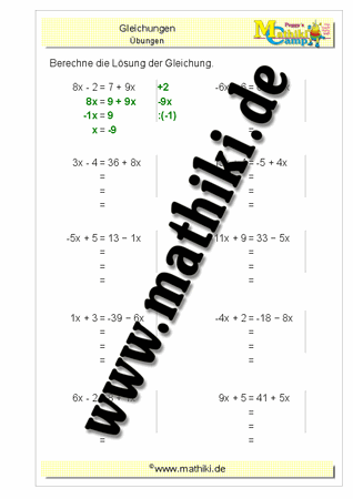 Gleichungen lösen (V) - ©2011-2019, www.mathiki.de