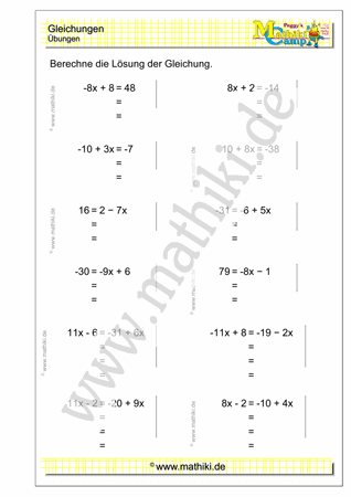 Gleichungen lösen (VI) - ©2011-2019, www.mathiki.de