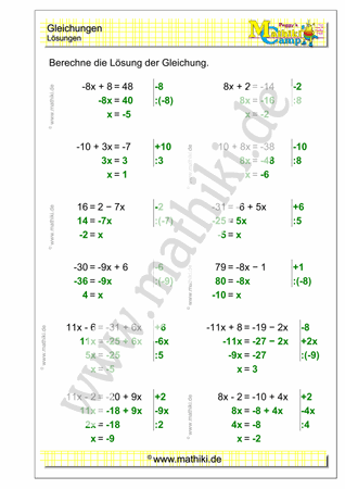 Gleichungen lösen (VI) - ©2011-2019, www.mathiki.de