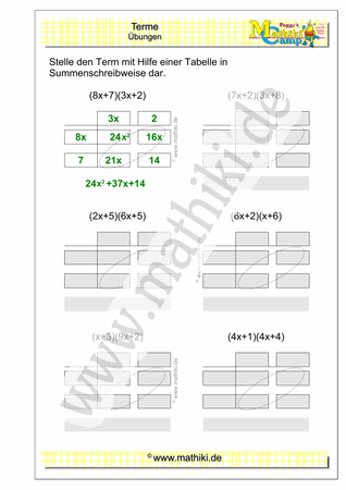 Terme umformen (II) (Klasse 7/8) - ©2020, www.mathiki.de