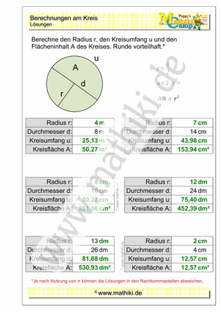 Berechnungen am Kreis (II) (Klasse 9/10) - ©2021, www.mathiki.de