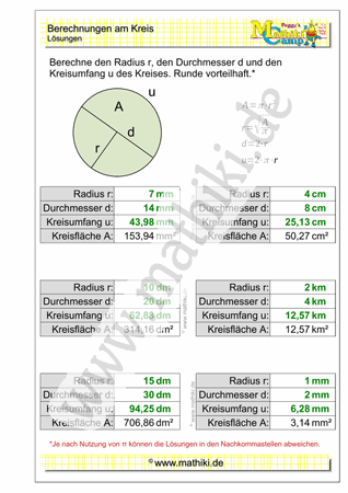 Berechnungen am Kreis (III) (Klasse 9/10) - ©2021, www.mathiki.de