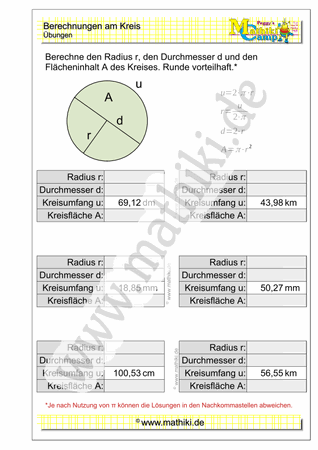 Berechnungen am Kreis (IV) (Klasse 9/10) - ©2021, www.mathiki.de