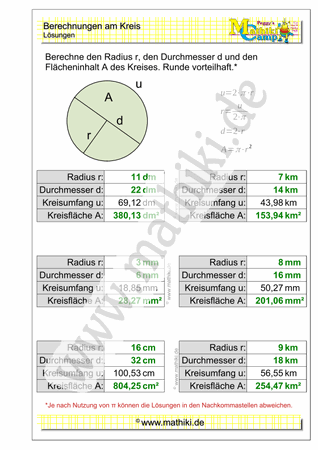 Berechnungen am Kreis (IV) (Klasse 9/10) - ©2021, www.mathiki.de