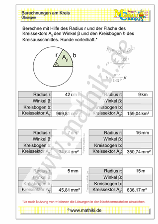 Kreisausschnitt berechnen (II) - ©2021, www.mathiki.de