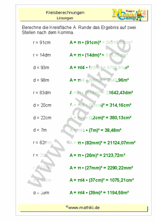 Kreisfläche berechnen (Klasse 9/10) - ©2011-2019, www.mathiki.de