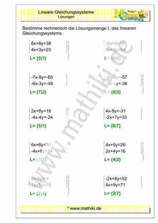 Lineare Gleichungssysteme (II) (Klasse 9/10) - ©2020, www.mathiki.de