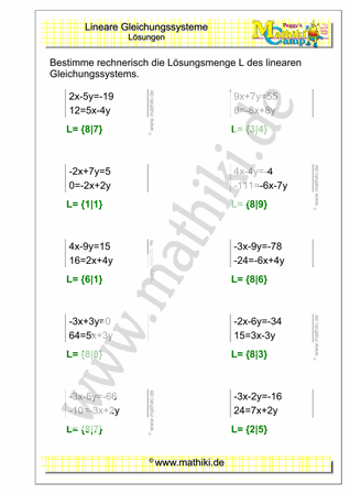 Lineare Gleichungssysteme (III) (Klasse 9/10) - ©2020, www.mathiki.de