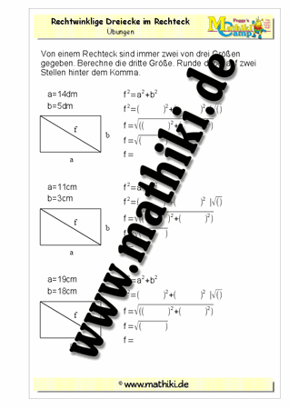Pythagoras im Rechteck (I) - ©2011-2018, www.mathiki.de