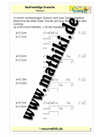 Pythagoras rechtwinkliges Dreieck (II) - ©2011-2018, www.mathiki.de
