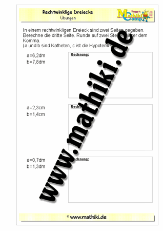 Pythagoras rechtwinkliges Dreieck (IV) - ©2011-2018, www.mathiki.de