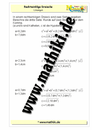 Pythagoras rechtwinkliges Dreieck (IV) - ©2011-2018, www.mathiki.de