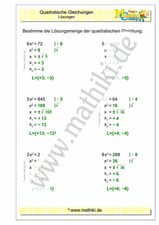 Quadratische Gleichungen (III) (Klasse 9/10) - ©2021, www.mathiki.de
