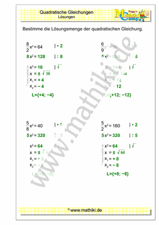 Quadratische Gleichungen (IV) (Klasse 9/10) - ©2021, www.mathiki.de