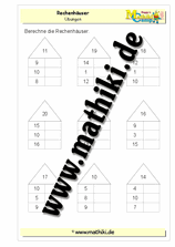Rechenhäuser bis 20 - ©2011-2019, www.mathiki.de