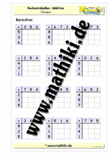 Rechentabellen Addition bis 20 - ©2011-2019, www.mathiki.de