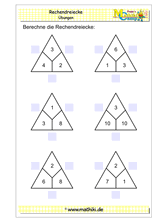 Rechendreiecke bis 20 (Klasse 1) - ©2019, www.mathiki.de