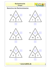 Rechendreiecke bis 20 (Klasse 1) - ©2019, www.mathiki.de